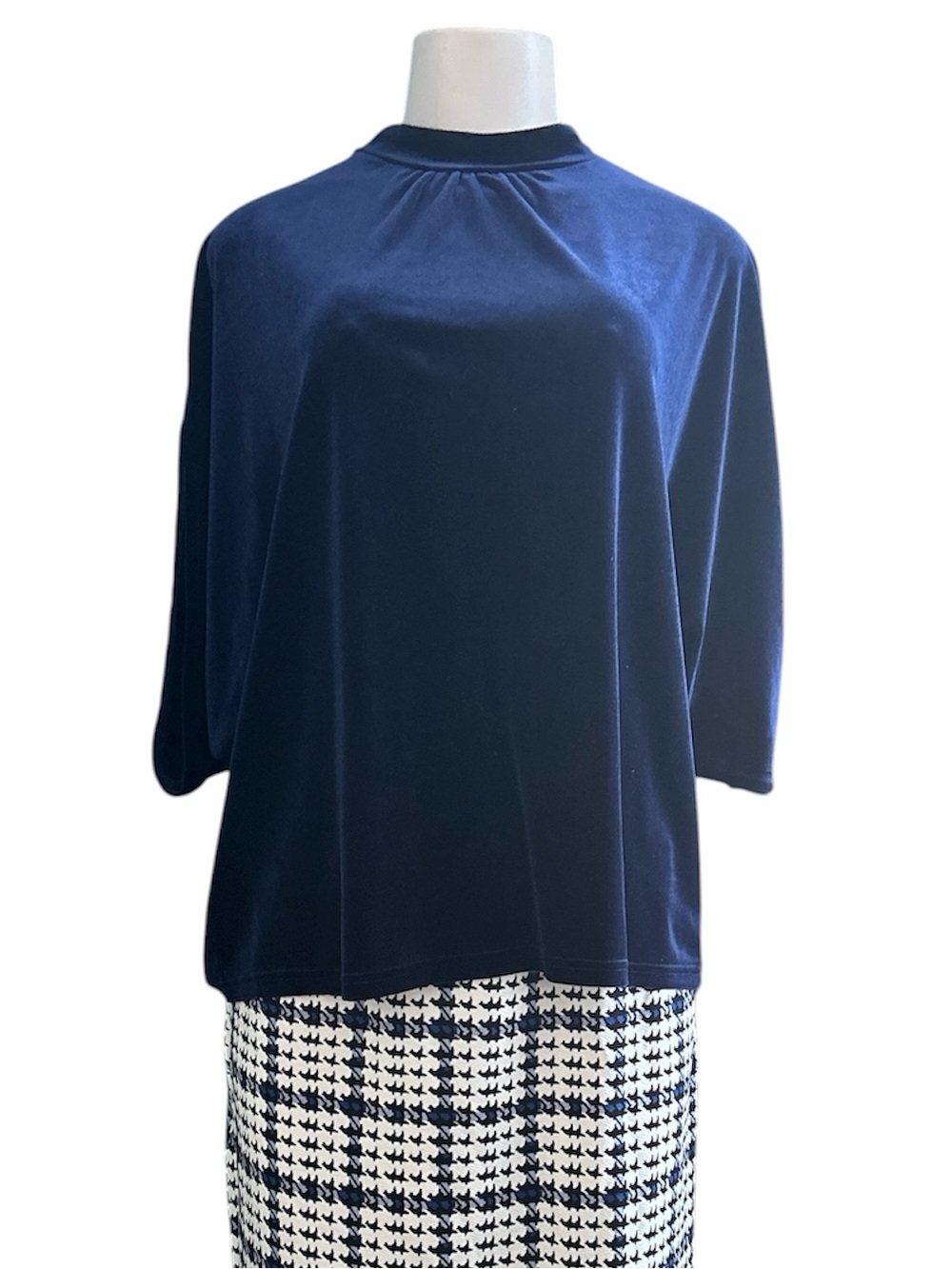 SHEIN Cobalt Blue Velvet Top with High Neck Back Bow Size Large